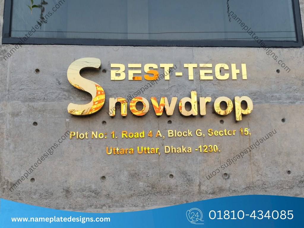  Front-lit LED name plate designs for office buildings with Acrylic Letter Lighting. Sophisticated 3D lettering meets durable, professional branding.